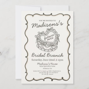 Invitation Gâteau Coquette Rétro Cœur Beige Ruban Réception d