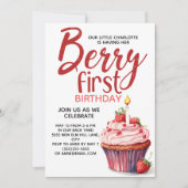 Invitation Gâteau Cupcake à la Fraise Berry First pour un 1er (Devant)