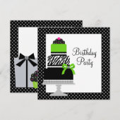 Invitation Gâteau Cupcake Anniversaire Fête Zèbre Vert Citron (Devant / Derrière)