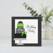 Invitation Gâteau Cupcake Anniversaire Fête Zèbre Vert Citron (Debout devant)