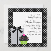 Invitation Gâteau Cupcake Anniversaire Fête Zèbre Vert Citron (Dos)