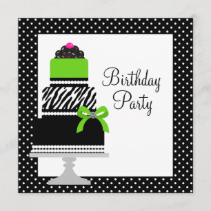 Invitation Gâteau Cupcake Anniversaire Fête Zèbre Vert Citron