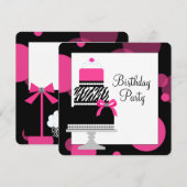 Invitation Gâteau Cupcake Anniversaire Fille Rayure Rose (Devant / Derrière)