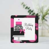 Invitation Gâteau Cupcake Anniversaire Fille Rayure Rose (Debout devant)