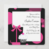 Invitation Gâteau Cupcake Anniversaire Fille Rayure Rose (Dos)