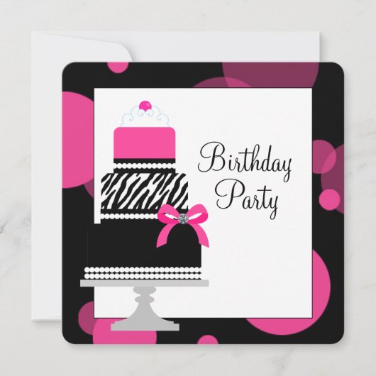 Invitation Gâteau Cupcake Anniversaire Fille Rayure Rose (Devant)