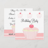 Invitation Gâteau Cupcake Anniversaire Glaçage Rose (Devant / Derrière)
