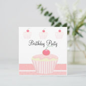 Invitation Gâteau Cupcake Anniversaire Glaçage Rose (Debout devant)