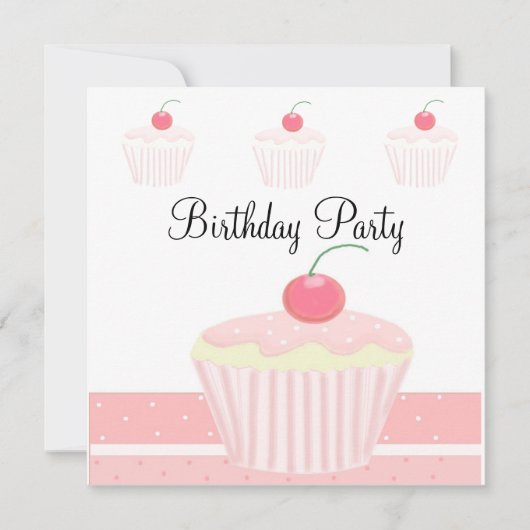 Invitation Gâteau Cupcake Anniversaire Glaçage Rose (Devant)
