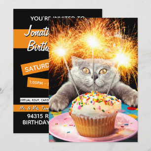 Invitation Gâteau Cupcake au Chat avec Étoile
