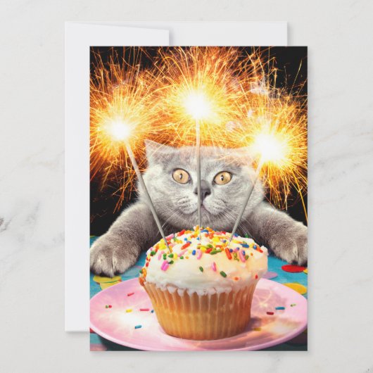 Invitation Gâteau Cupcake avec Étoile de Feu d'Artifice (Devant)