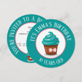 Invitation Gâteau Cupcake avec glaçage sarcelle pour l'annive (Devant / Derrière)