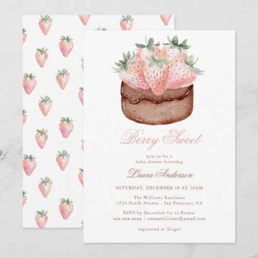 Invitation Gâteau Cupcake Classique aux Fraises Douces pour B (Devant / Derrière)