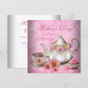 Invitation Gâteau Cupcake de thé floral blanc rose pour la fê