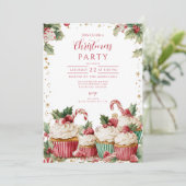 Invitation Gâteau Cupcake Festif à la Canne de Bonbon (Debout devant)