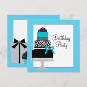 Invitation Gâteau Cupcake Fête d'anniversaire Zèbre Bleu sarc (Devant / Derrière)