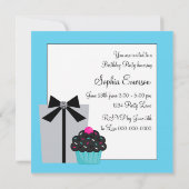 Invitation Gâteau Cupcake Fête d'anniversaire Zèbre Bleu sarc (Dos)