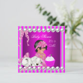 Invitation Gâteau cupcake Fille de douche de bébé mignonne ra (Debout devant)