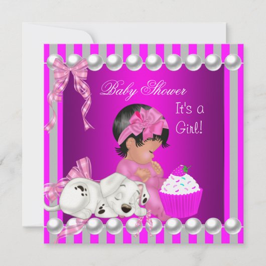 Invitation Gâteau cupcake Fille de douche de bébé mignonne ra (Devant)