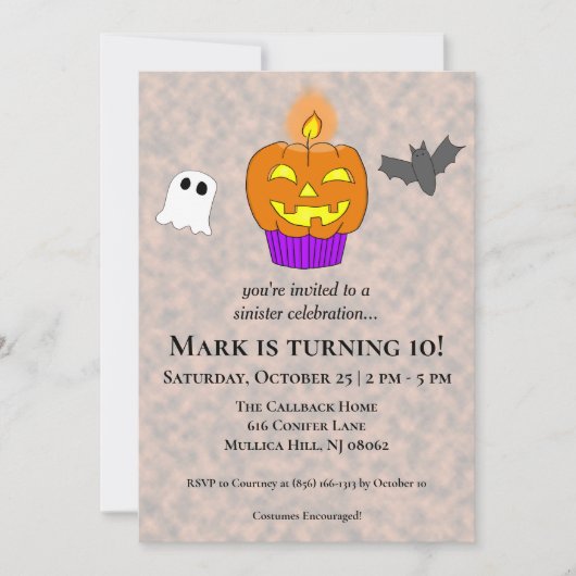 Invitation Gâteau Cupcake Halloween Anniversaire Sinistre (Devant)