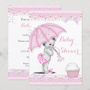 Invitation Gâteau Cupcake Parapluie Rose pour Fête de Bébé Fi