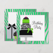 Invitation Gâteau cupcake rayé vert citron Anniversaire (Devant / Derrière)