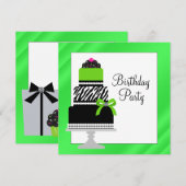 Invitation Gâteau cupcake rayé vert citron Anniversaire (Devant / Derrière)