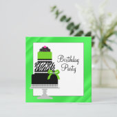 Invitation Gâteau cupcake rayé vert citron Anniversaire (Debout devant)