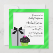 Invitation Gâteau cupcake rayé vert citron Anniversaire (Dos)