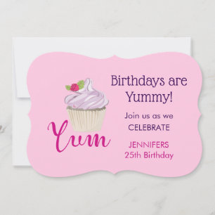 Invitation Gâteau Cupcake Rose Rêveur avec Yum à la Framboise