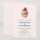 Invitation Gâteau Cupcake Sucré Mariage de Fraise (Devant / Derrière)