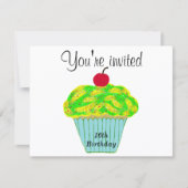 Invitation Gâteau cupcake vanille avec glaçage jaune et vert (Devant)