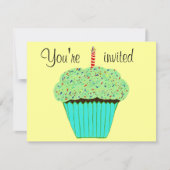 Invitation Gâteau cupcake vert pour 1er anniversaire Nom et A (Devant)