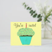 Invitation Gâteau cupcake vert pour 1er anniversaire Nom et A (Debout devant)