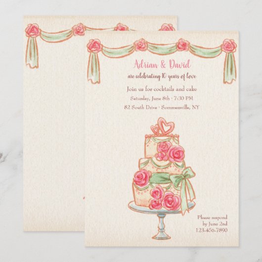 Invitation Gâteau d'anniversaire (Devant / Derrière)