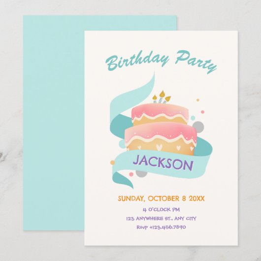 Invitation Gâteau d'anniversaire  (Devant / Derrière)