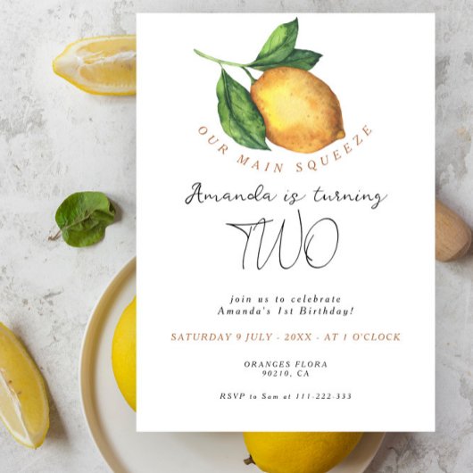Invitation Gâteau d'anniversaire 2 ans citron agrume citronna