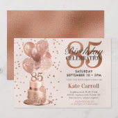 Invitation Gâteau d'anniversaire 85 ans or rose (Devant / Derrière)