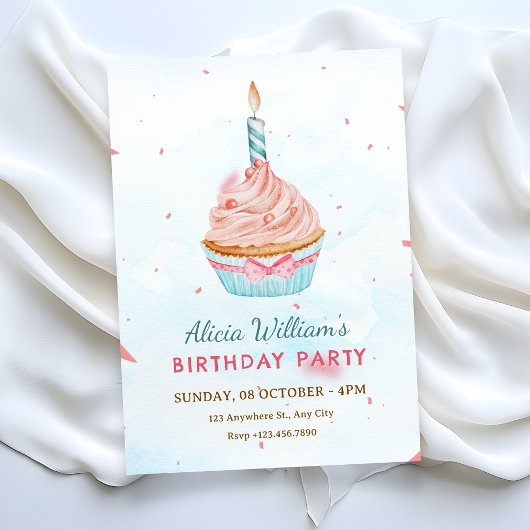 INVITATION GÂTEAU D'ANNIVERSAIRE À L'AQUARELLE