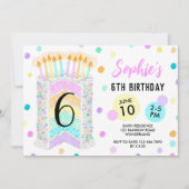 Invitation Gâteau d'anniversaire à l'arc-en-ciel de la fille (Devant)