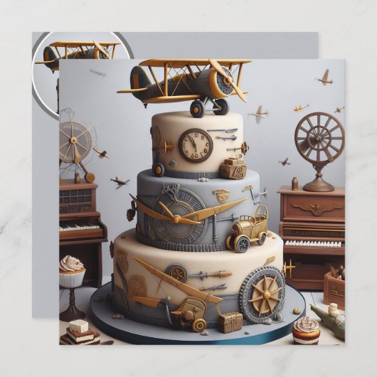 INVITATION GÂTEAU D'ANNIVERSAIRE À THÈME AVION D'ANNIVERSAIRE (Devant / Derrière)