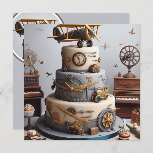 INVITATION GÂTEAU D'ANNIVERSAIRE À THÈME AVION D'ANNIVERSAIRE (Devant / Derrière)