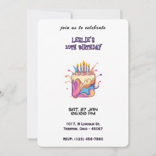 Invitation Gâteau d'anniversaire Abstrait coloré avec bougies