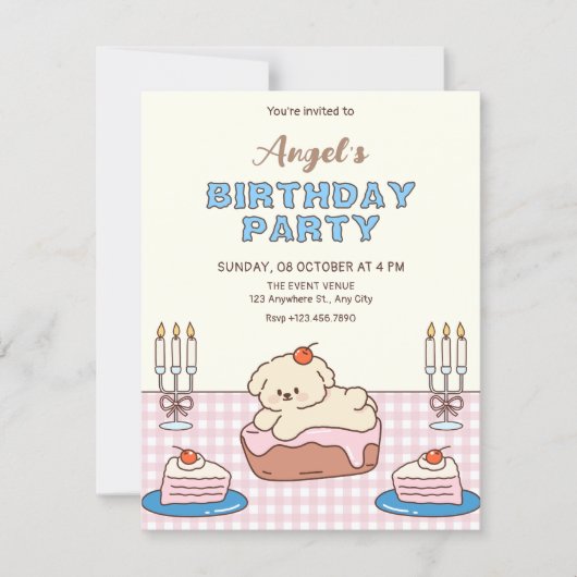 Invitation Gâteau d'anniversaire adorable  (Devant)