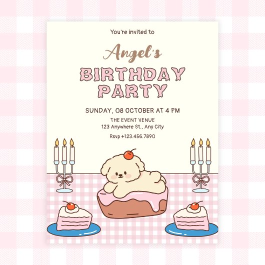Invitation Gâteau d'anniversaire adorable 