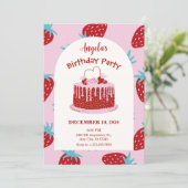 Invitation Gâteau d'anniversaire aux fraises (Debout devant)