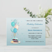 Invitation Gâteau d'anniversaire avec ballons (Debout devant)