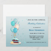 Invitation Gâteau d'anniversaire avec ballons (Devant / Derrière)