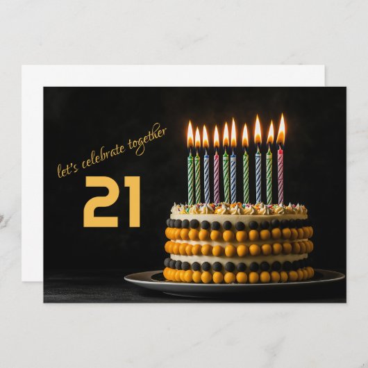 Invitation Gâteau d'anniversaire avec bougies (Devant / Derrière)