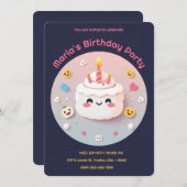 Invitation Gâteau d'anniversaire avec Emojis et bougies (Devant / Derrière)